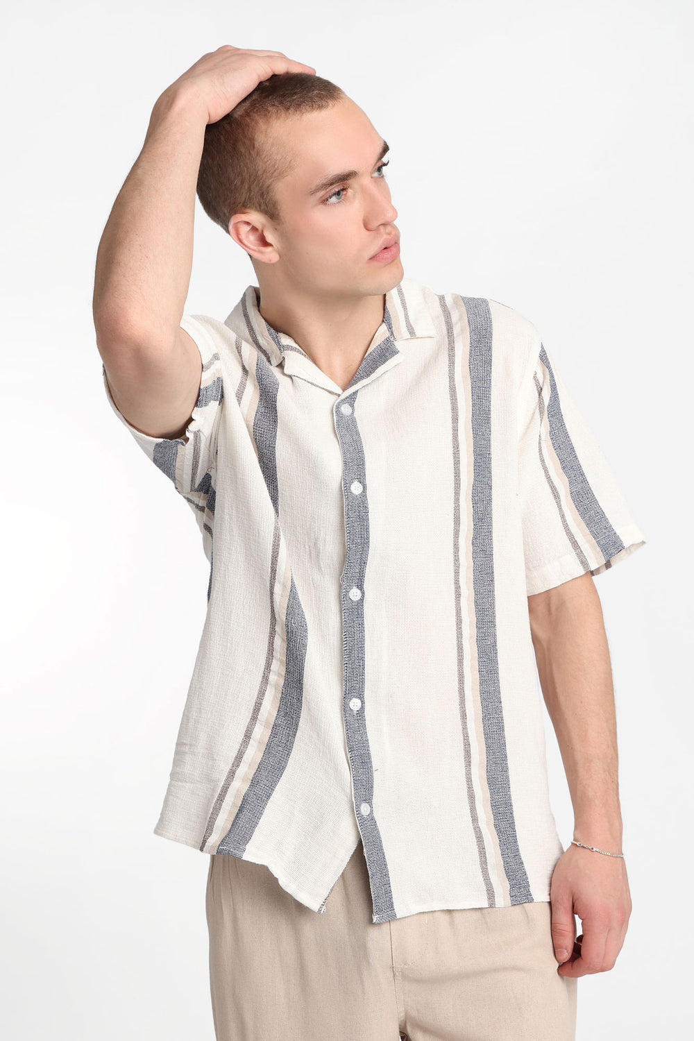 Striped Cotton Gauze Button-Up Shirt Striped Cotton Gauze Button-Up Shirt