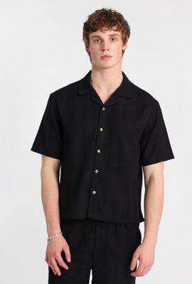 Textured Striped Button-Up Shirt
