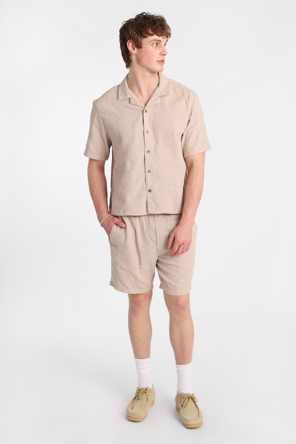 Textured Striped Button-Up Shirt Textured Striped Button-Up Shirt