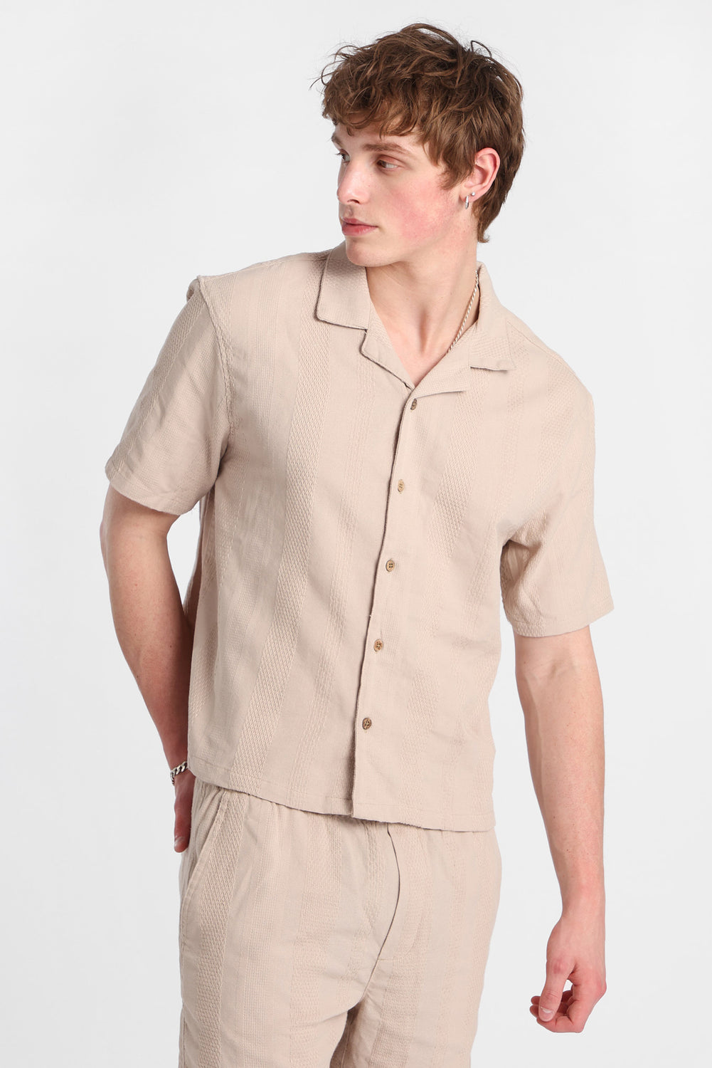Textured Striped Button-Up Shirt Textured Striped Button-Up Shirt