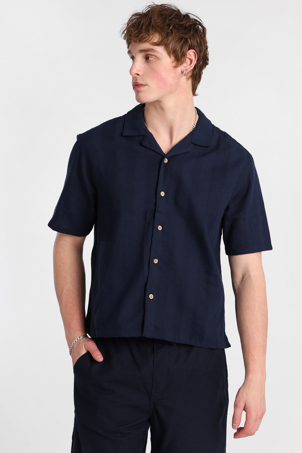 Chemise boutonnée texturée à rayures Chemise boutonnée texturée à rayures