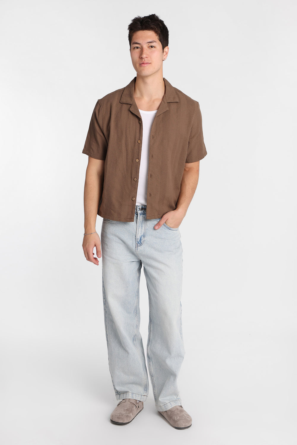Chemise boutonnée texturée à rayures Chemise boutonnée texturée à rayures