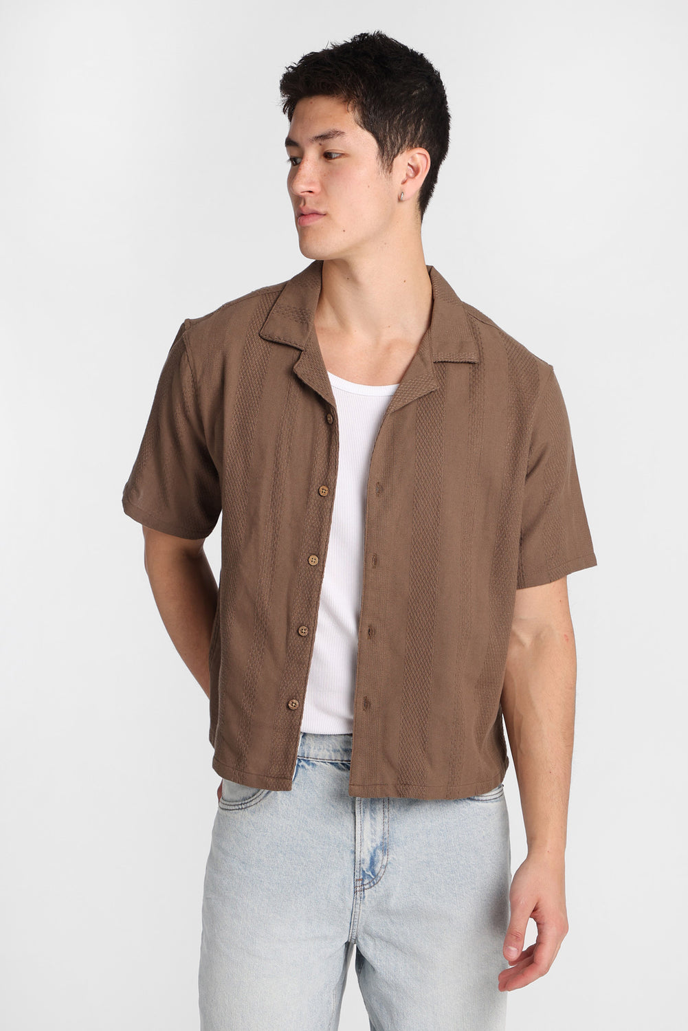 Chemise boutonnée texturée à rayures Chemise boutonnée texturée à rayures