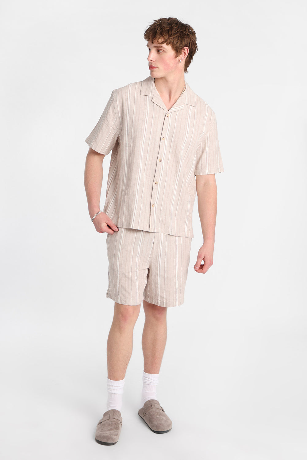 Multi-Striped Textured Button-Up Shirt Multi-Striped Textured Button-Up Shirt