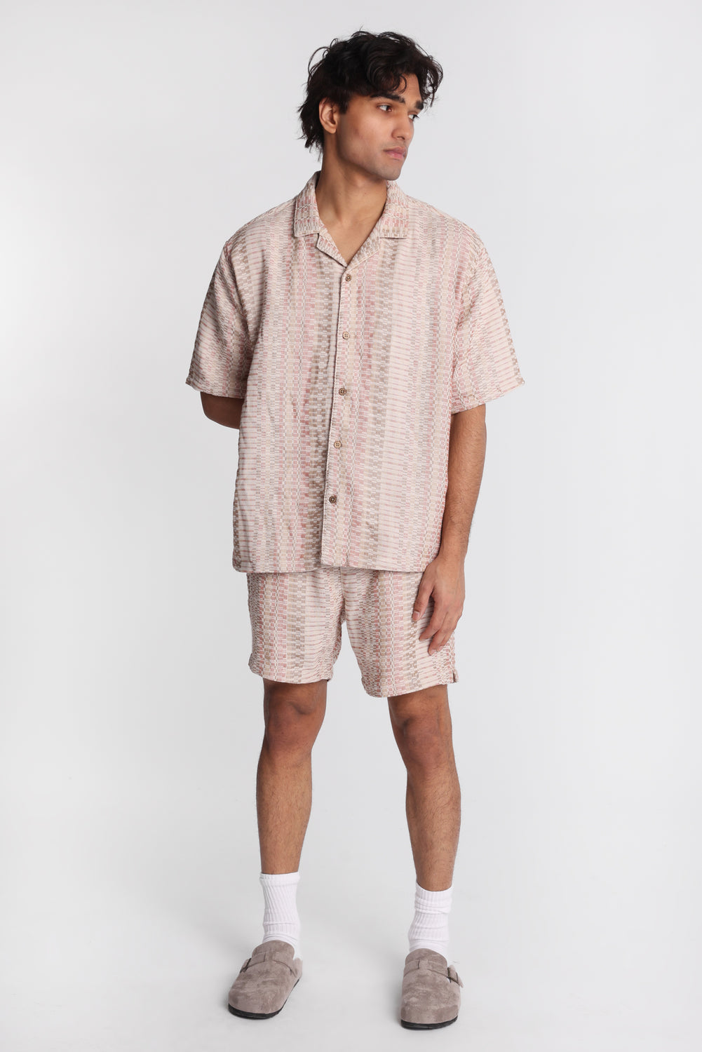 Textured Short Sleeve Button-Up Shirt Textured Short Sleeve Button-Up Shirt