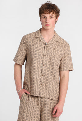Textured Geometric Floral Button-Up Shirt