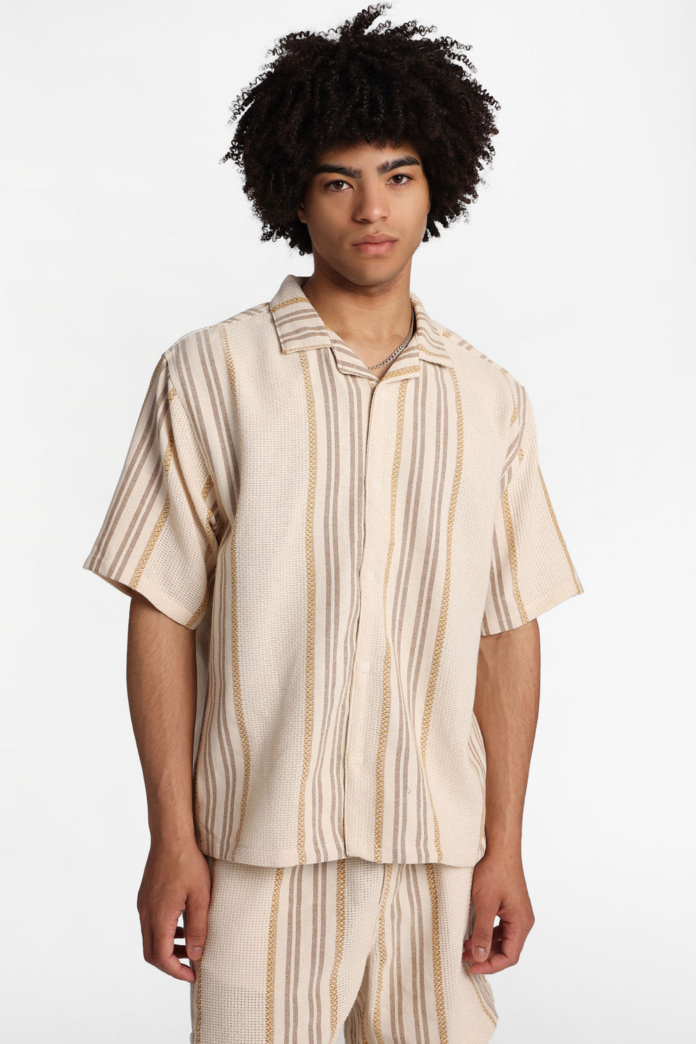 Textured Multi-Colour Striped Button-Up Shirt Textured Multi-Colour Striped Button-Up Shirt