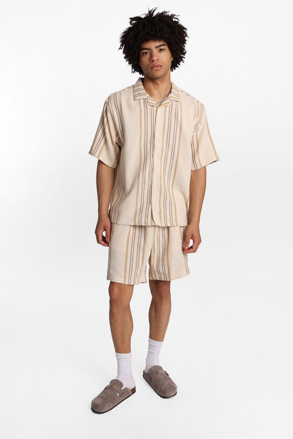 Textured Multi-Colour Striped Button-Up Shirt Textured Multi-Colour Striped Button-Up Shirt