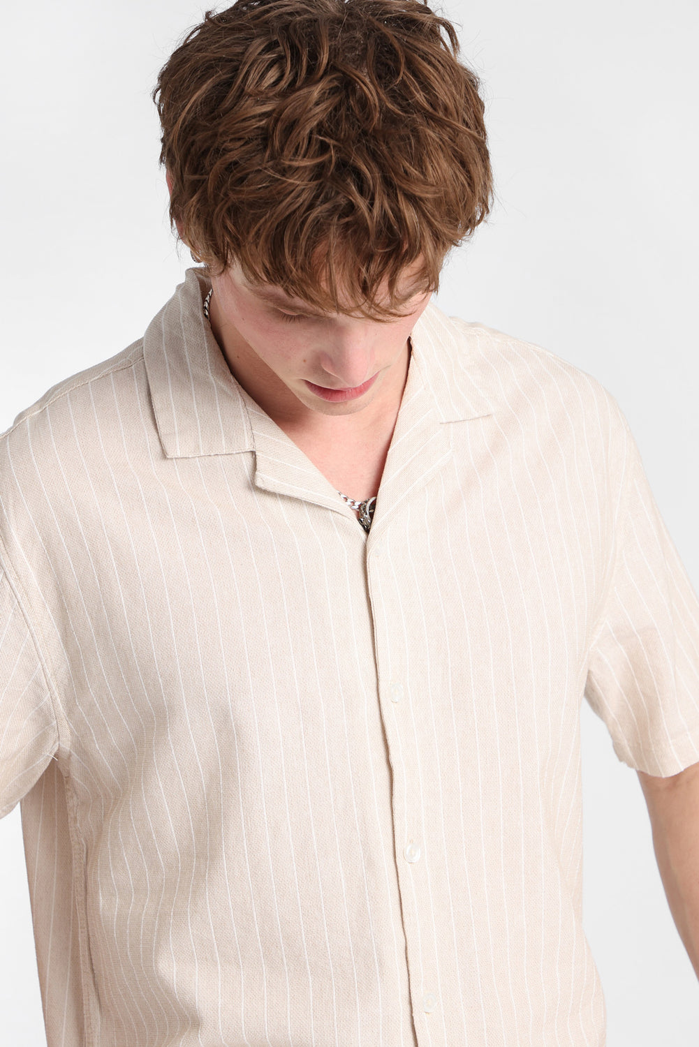 Textured Pinstriped Button-Up Shirt Textured Pinstriped Button-Up Shirt