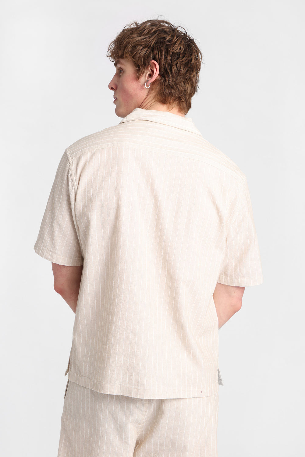 Textured Pinstriped Button-Up Shirt Textured Pinstriped Button-Up Shirt