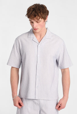 Textured Pinstriped Button-Up Shirt