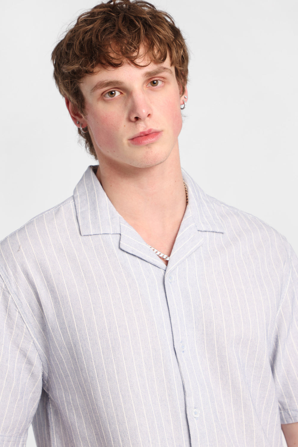 Textured Pinstriped Button-Up Shirt Textured Pinstriped Button-Up Shirt