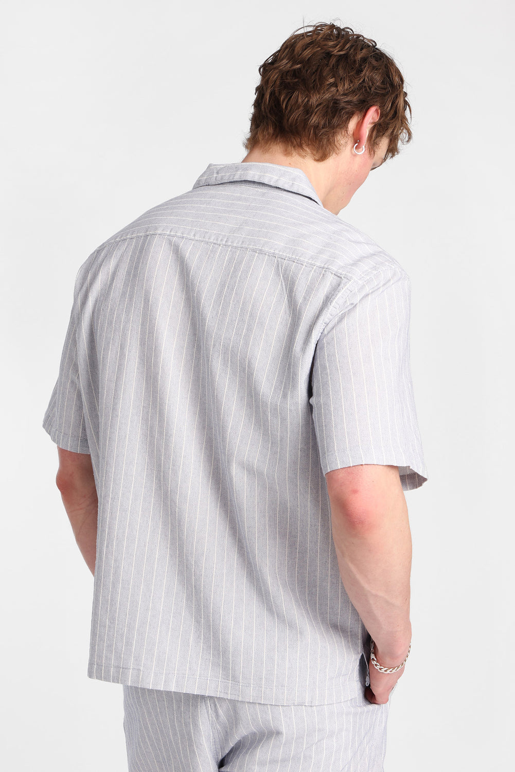 Textured Pinstriped Button-Up Shirt Textured Pinstriped Button-Up Shirt