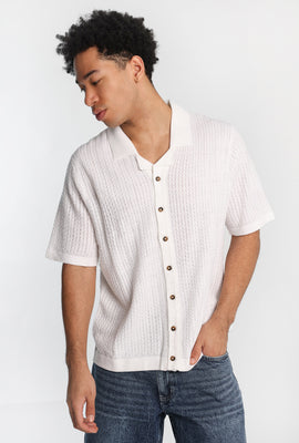Chemise en tricot motif chevrons à manches courtes à boutons