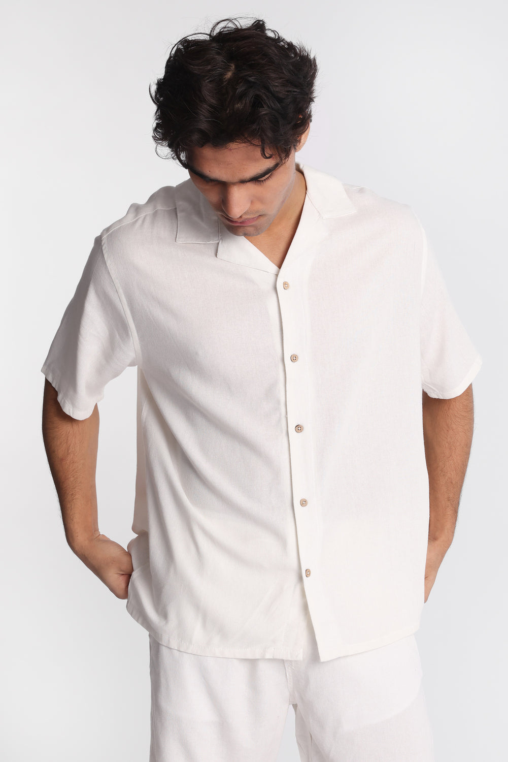 Chemise boutonnée en mélange de lin Chemise boutonnée en mélange de lin