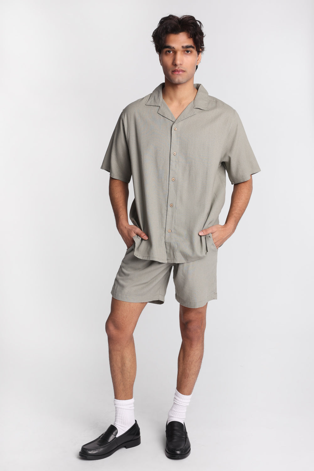 Chemise boutonnée en mélange de lin Chemise boutonnée en mélange de lin