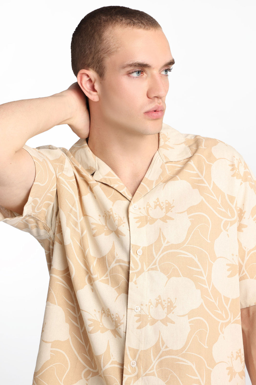 Chemise boutonnée à imprimé floral en mélange de lin Chemise boutonnée à imprimé floral en mélange de lin