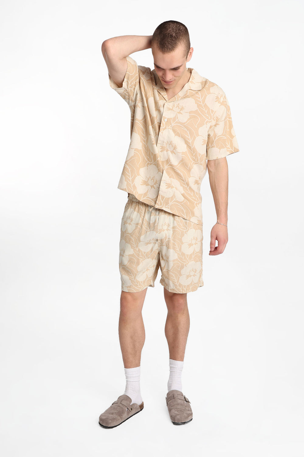 Chemise boutonnée à imprimé floral en mélange de lin Chemise boutonnée à imprimé floral en mélange de lin