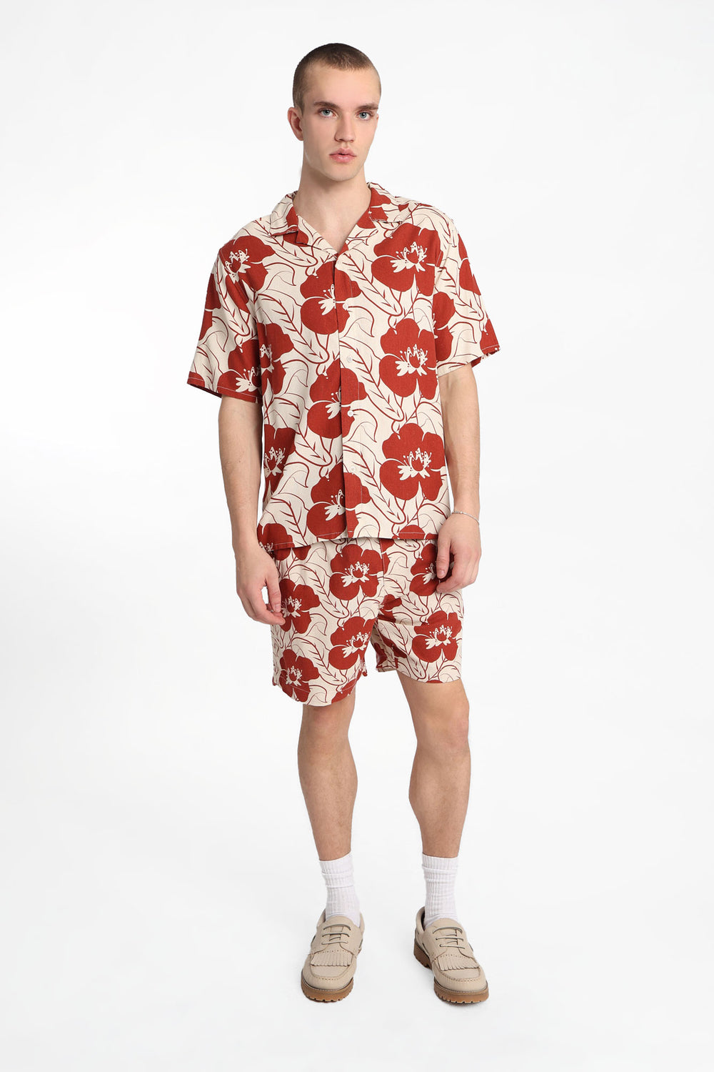 Chemise boutonnée à imprimé floral en mélange de lin Chemise boutonnée à imprimé floral en mélange de lin