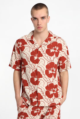 Linen-Blend Floral Button-Up Shirt