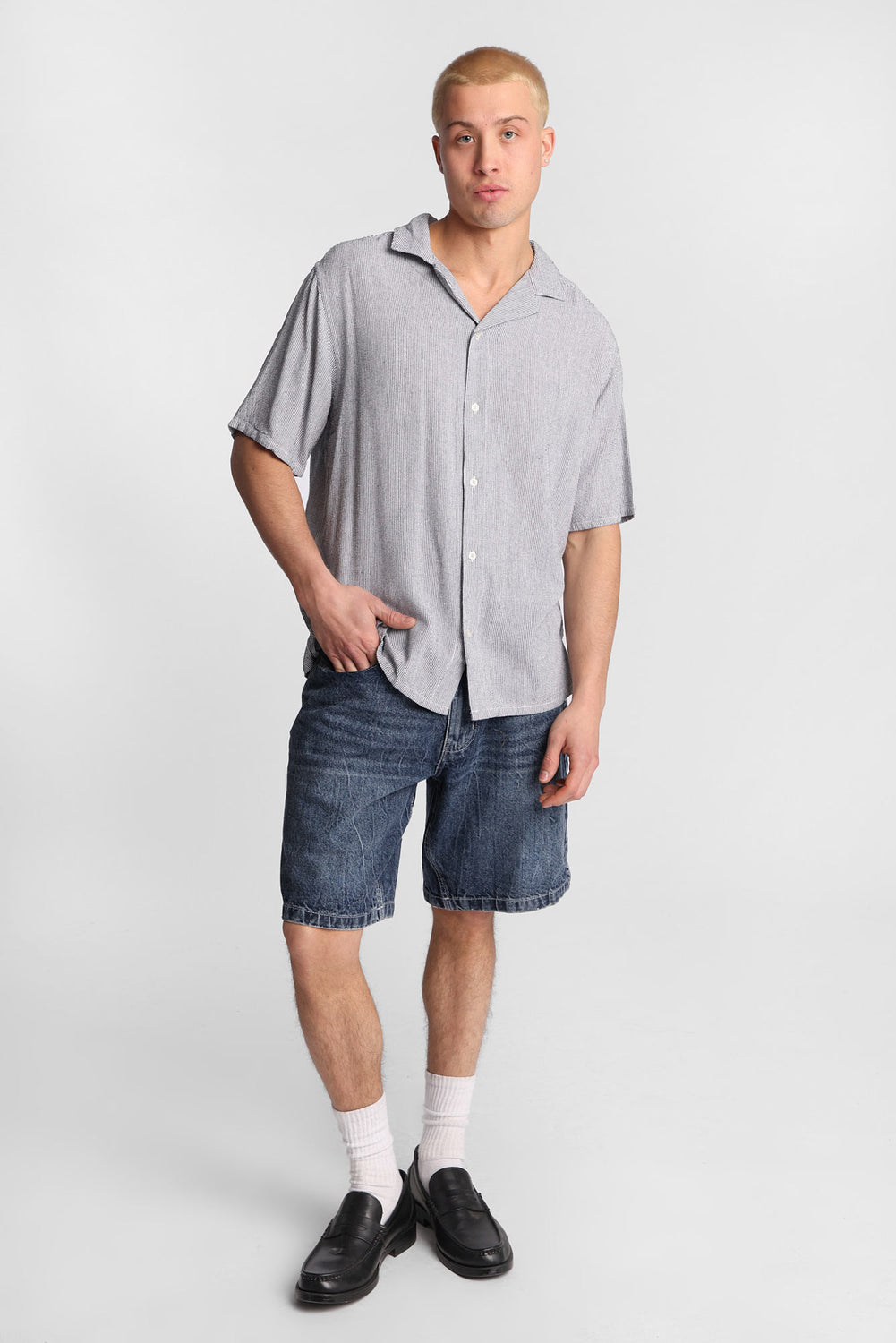 Linen-Blend Short Sleeve Striped Shirt Linen-Blend Short Sleeve Striped Shirt