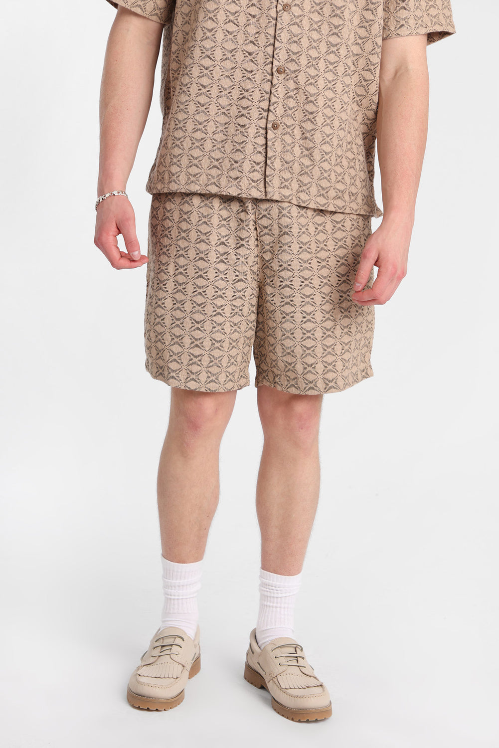 Textured Geometric Floral Shorts 7