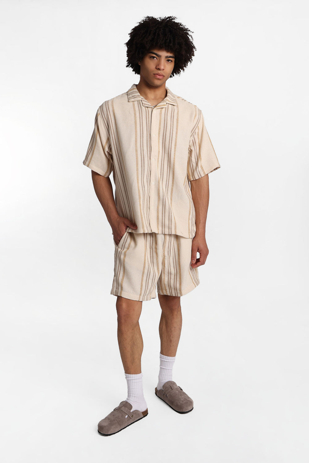 Textured Multi-Colour Striped Shorts Textured Multi-Colour Striped Shorts