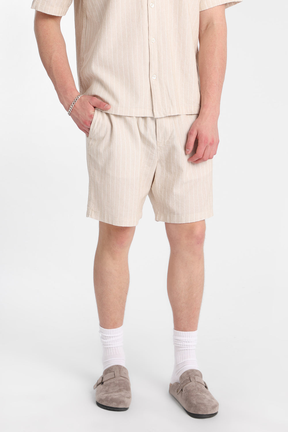 Textured Pinstripe Shorts 7