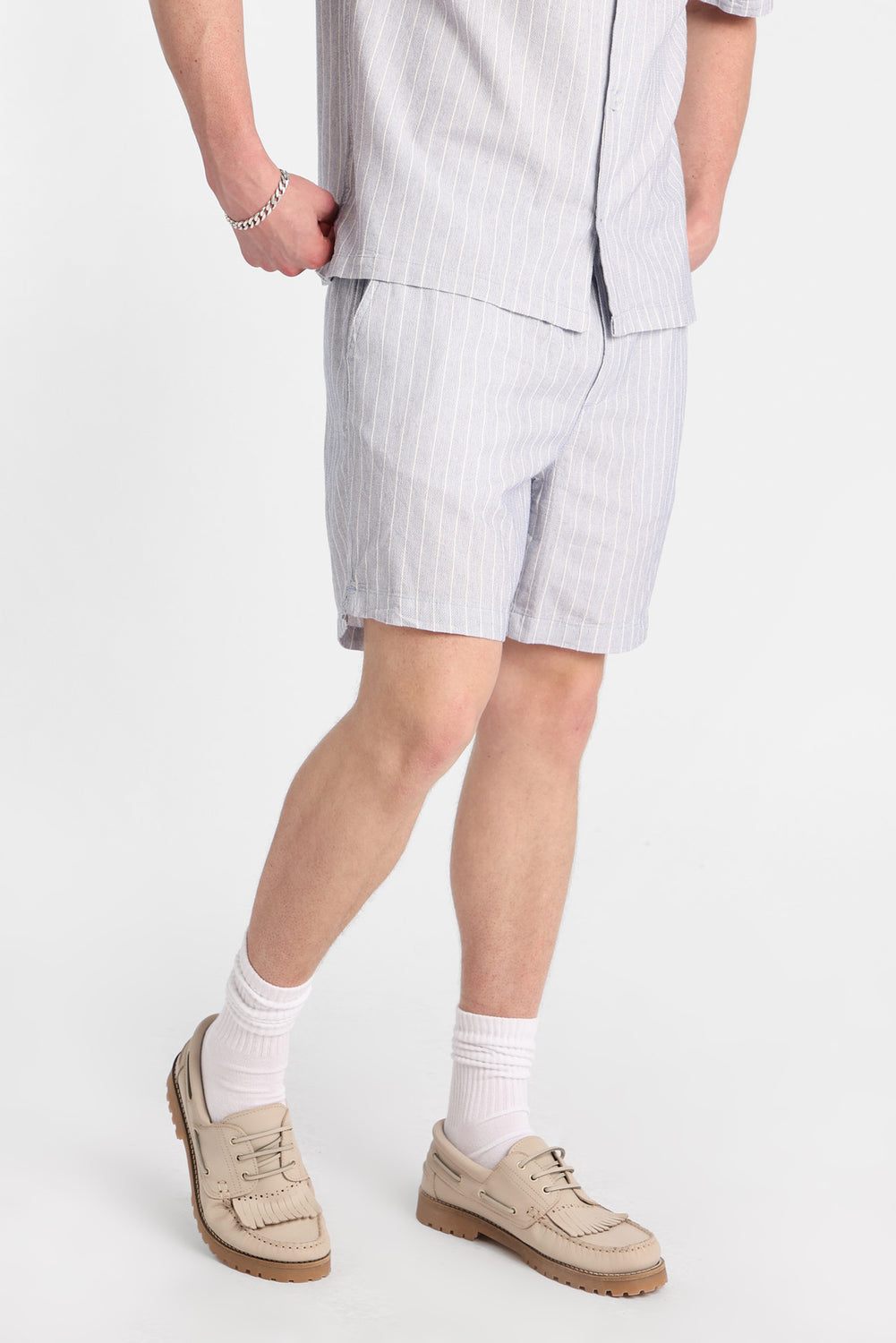 Textured Pinstripe Shorts 7