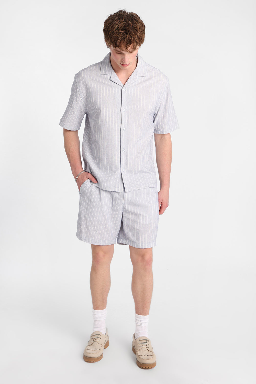 Textured Pinstripe Shorts 7