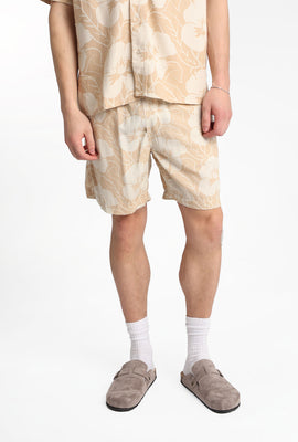 Short à imprimé floral en mélange de lin 7 po