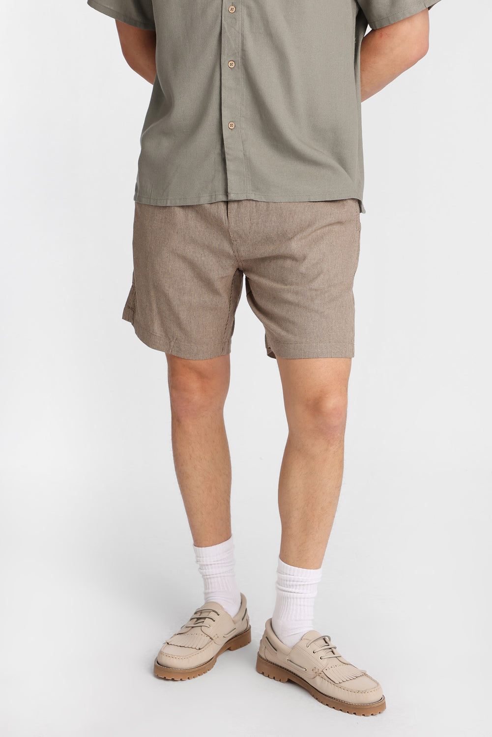 Linen-Blend Yarn-Dyed Striped Shorts 7