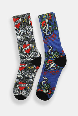 2 paires de chaussettes imprimées Ed Hardy homme