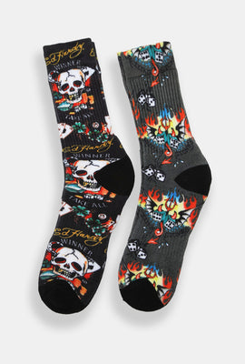 2 paires de chaussettes imprimées Ed Hardy homme