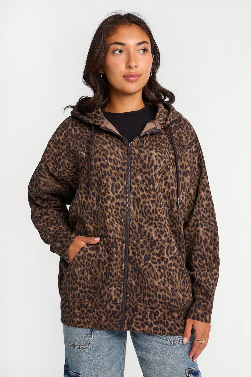 Leopard Print Oversized Zip-Up Hoodie Leopard Print Oversized Zip-Up Hoodie