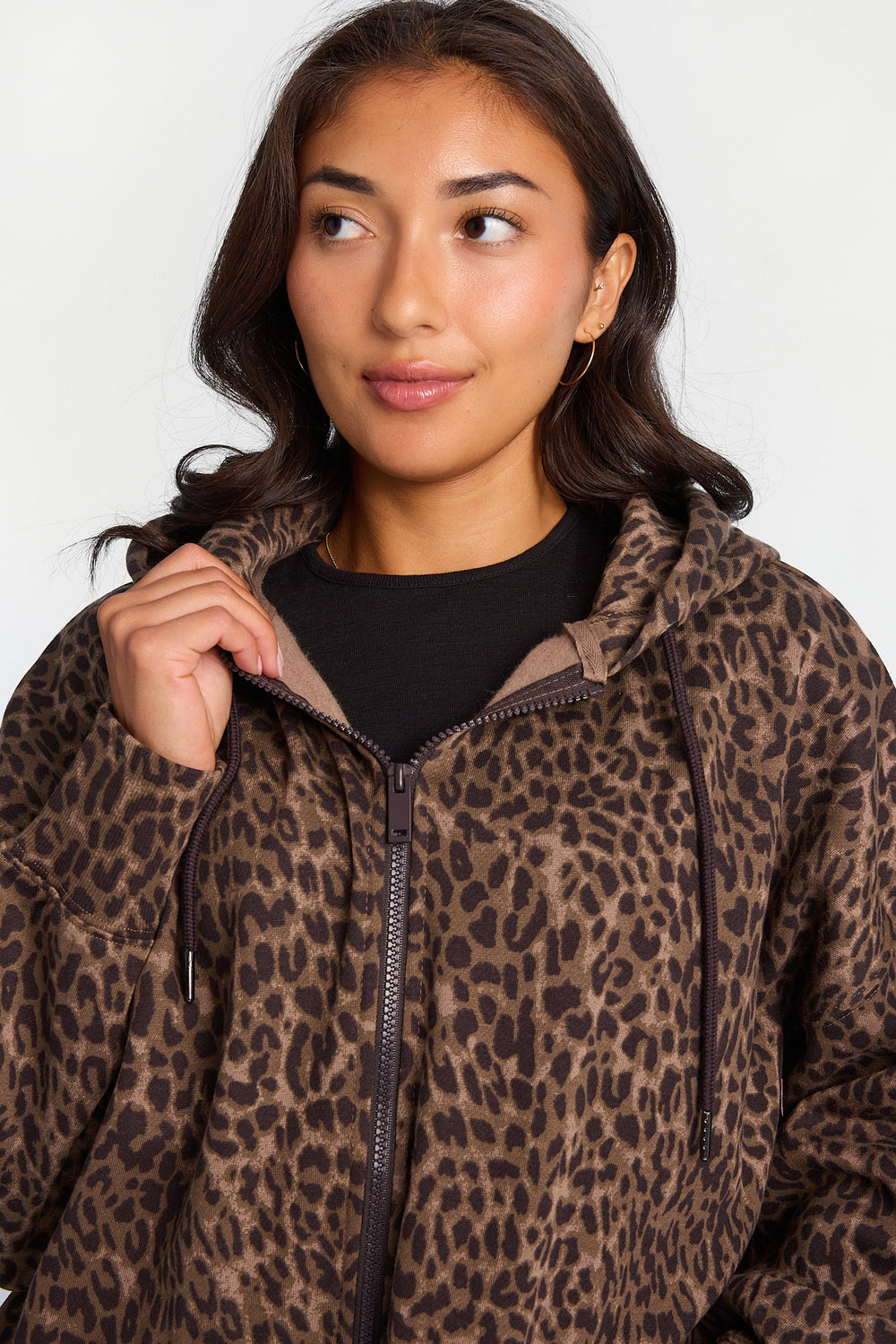 Leopard Print Oversized Zip-Up Hoodie Leopard Print Oversized Zip-Up Hoodie