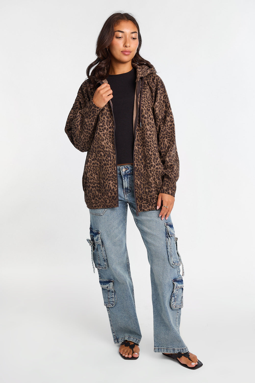 Leopard Print Oversized Zip-Up Hoodie Leopard Print Oversized Zip-Up Hoodie