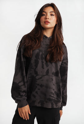 Haut à capuchon en molleton coupe boyfriend tie-dye