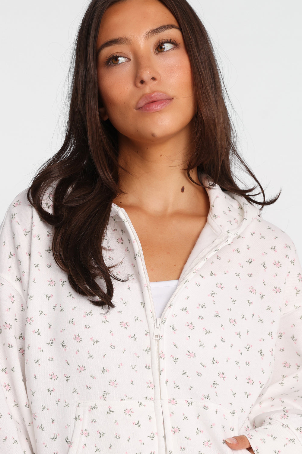 Floral Print Double Zip Hoodie Floral Print Double Zip Hoodie
