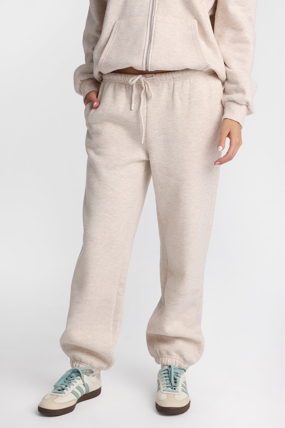 Pantalon de jogging en molleton à jambe large en mélange de coton Pantalon de jogging en molleton à jambe large en mélange de coton
