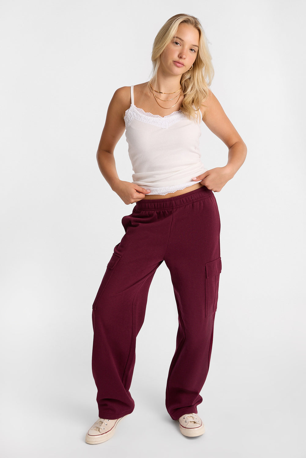 Pantalon en molleton cargo à jambe large Pantalon en molleton cargo à jambe large