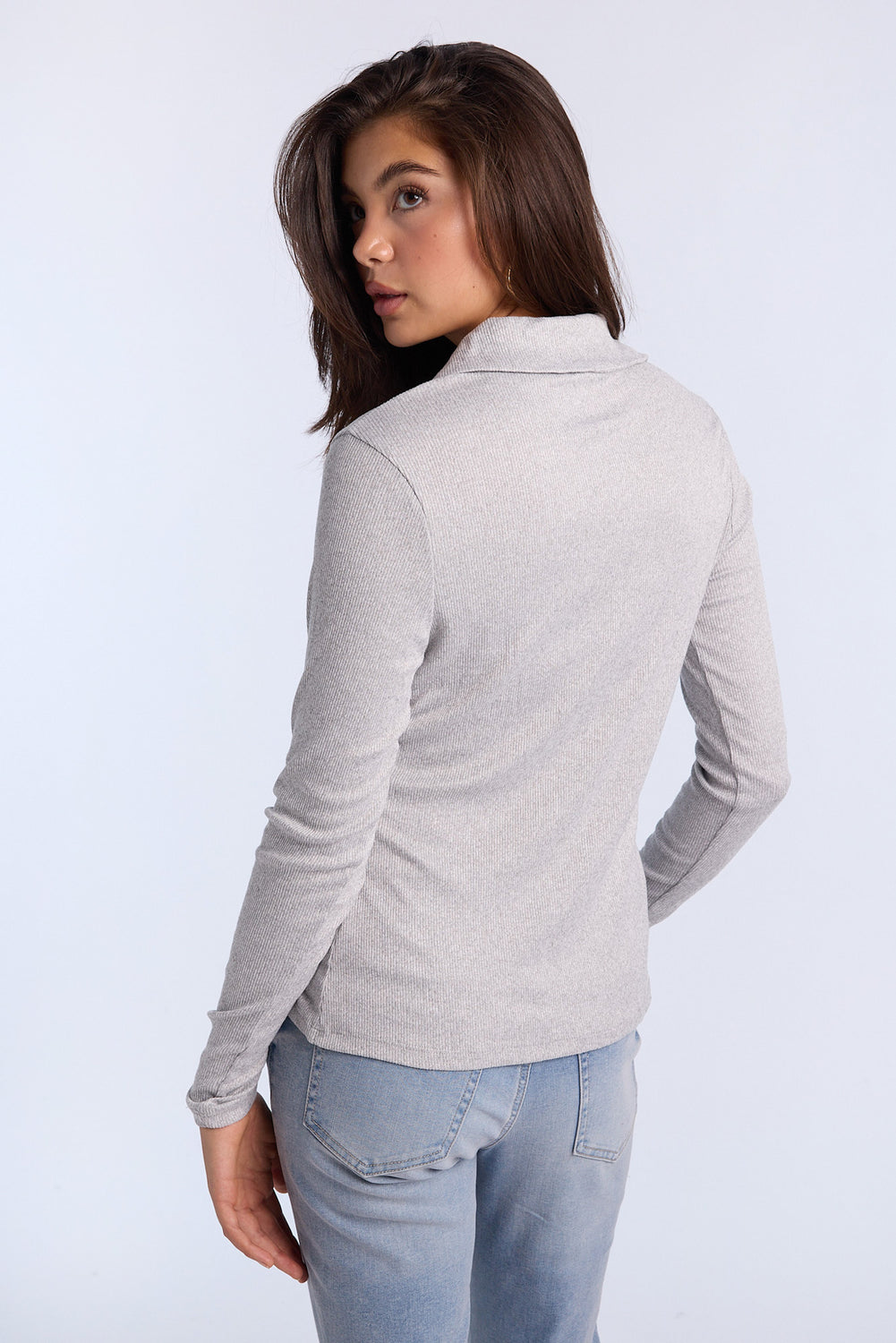 Long Sleeve Button-Front Slim Polo Top Long Sleeve Button-Front Slim Polo Top