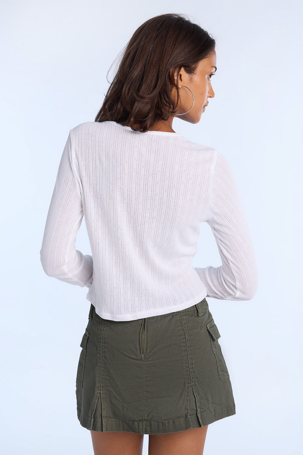 Eyelet Long Sleeve Tie-Front Top Eyelet Long Sleeve Tie-Front Top