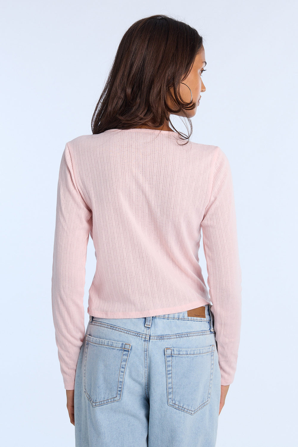 Eyelet Long Sleeve Tie-Front Top Eyelet Long Sleeve Tie-Front Top