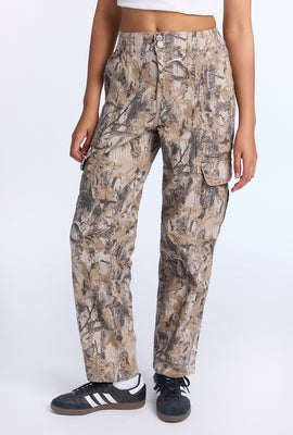 Pantalon cargo en sergé à taille haute et jambe droite