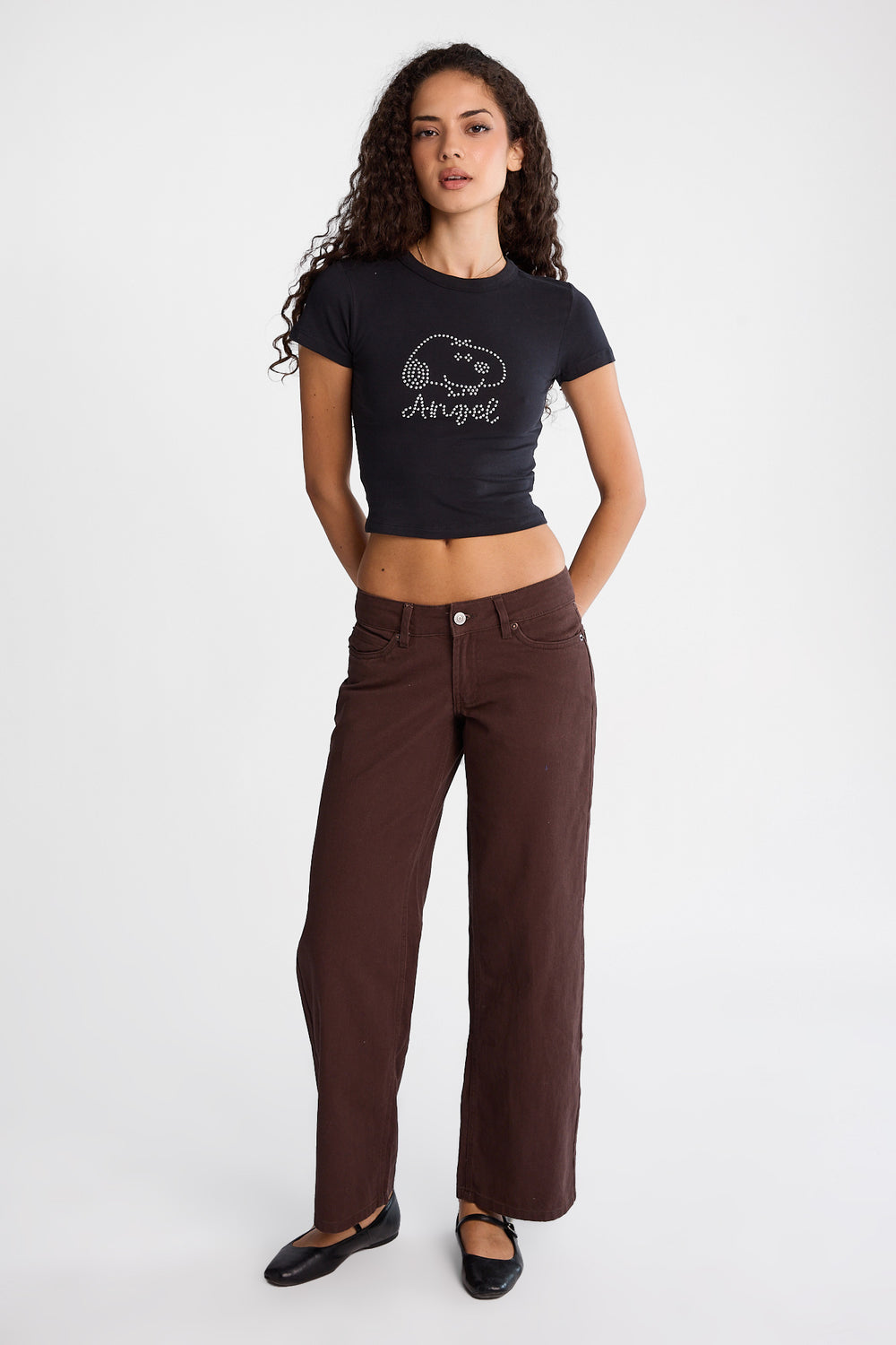 Pantalon ample en sergé taille basse Pantalon ample en sergé taille basse