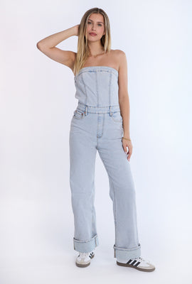 Combinaison sans bretelles en denim coupe ample
