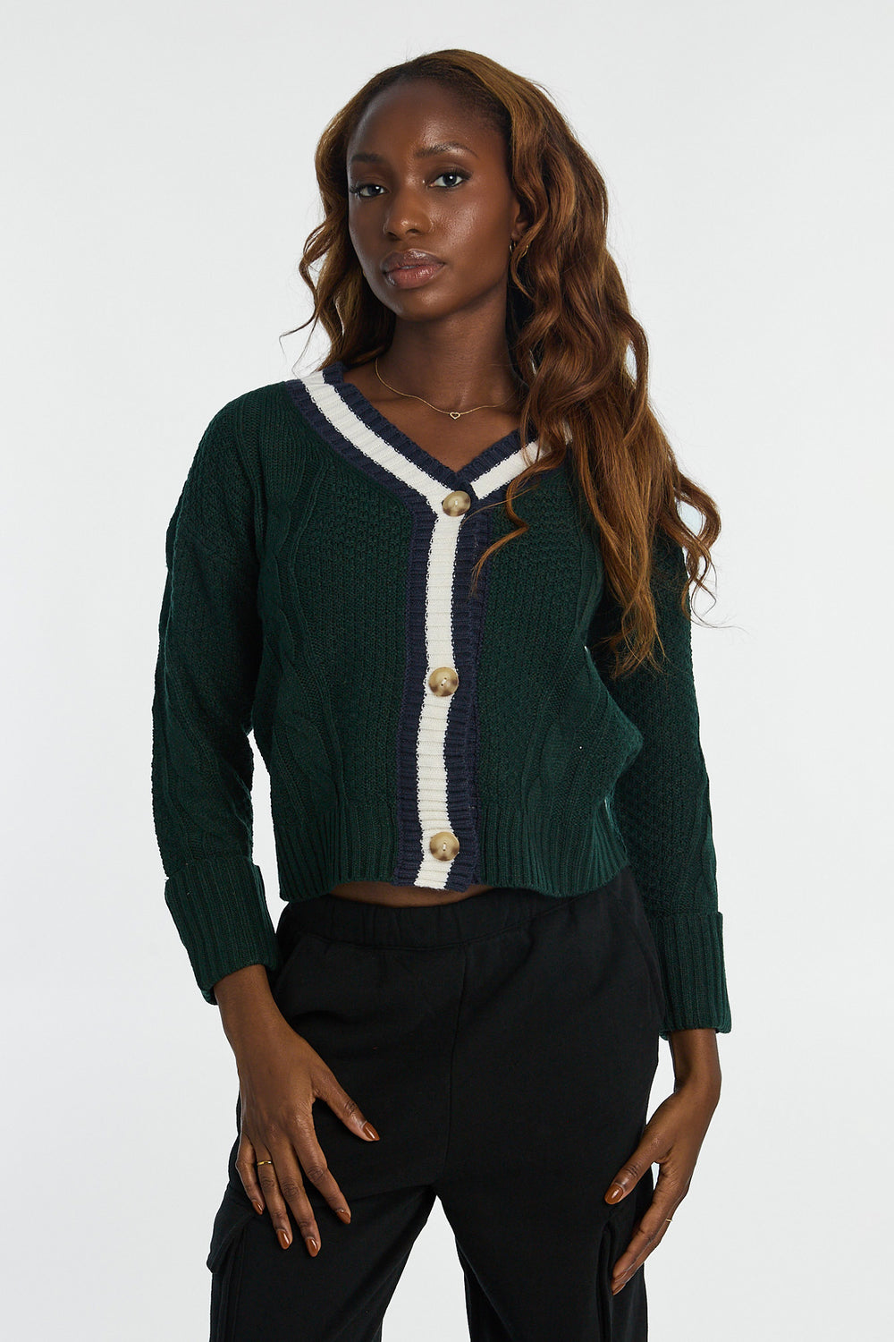 Cardigan en tricot torsadé à point de riz Cardigan en tricot torsadé à point de riz