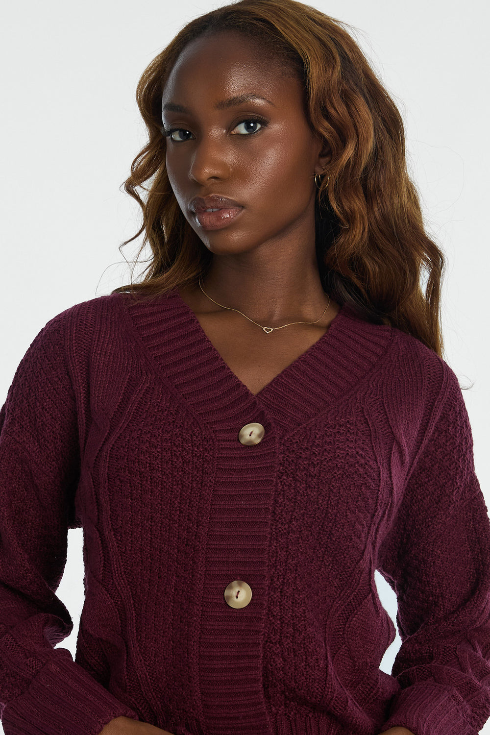 Cardigan en tricot torsadé à point de riz Cardigan en tricot torsadé à point de riz