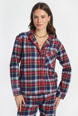 Flannel Button-Up Pajama Shirt